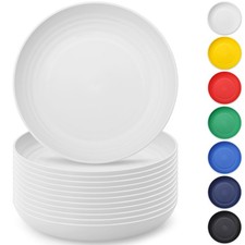 Berglander White Plastic Plates Set of 12 Pieces 9", Reusable and Sturdy Unbr...