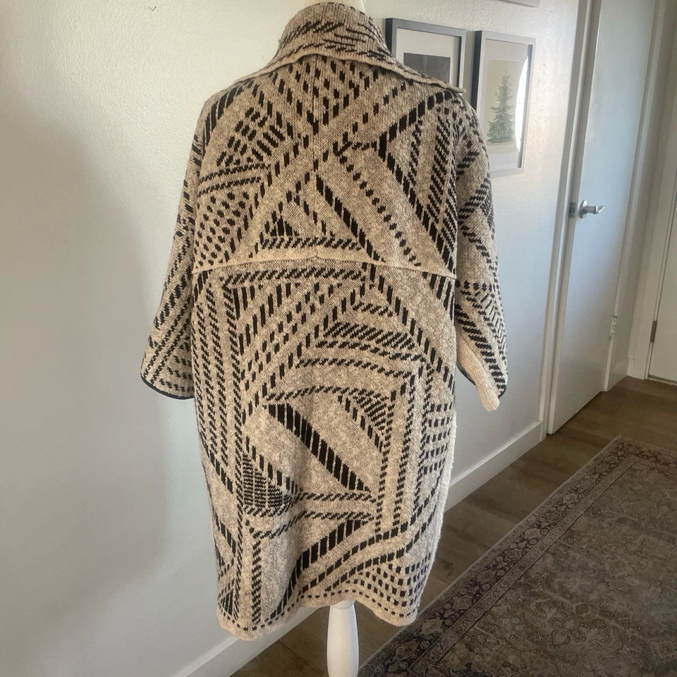 Abrigo Suéter Tory Burch Jacquard Tejido Mezcla Lana Talla XS Geométrico De Gran Tamaño Foto 3 de 4