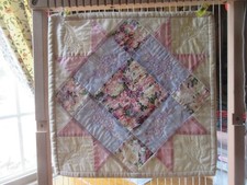 PASTEL Patchwork Hand Made Wall Hanging Quilted Flowers Doll Quilt 13" Square