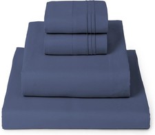 King Size 4 Piece Bedding Collection, Wrinkle, Fade and Stain Resistant, Blue