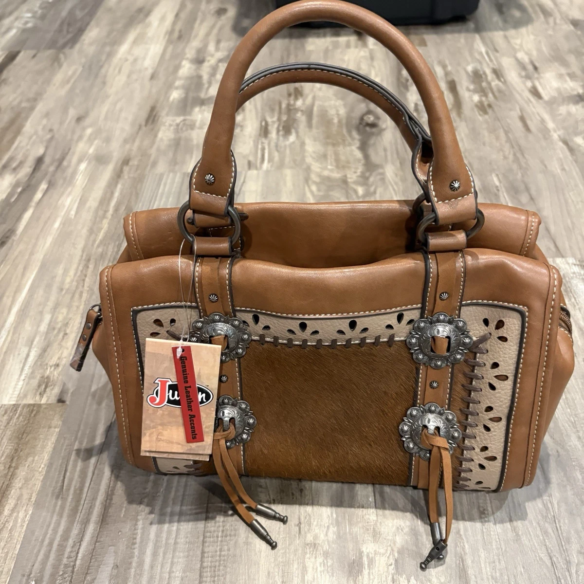 Justin‎ Brown Leather Western Backpack Turquoise Straps Tassel Small Rucksack ?Feel the monsoon main image 2