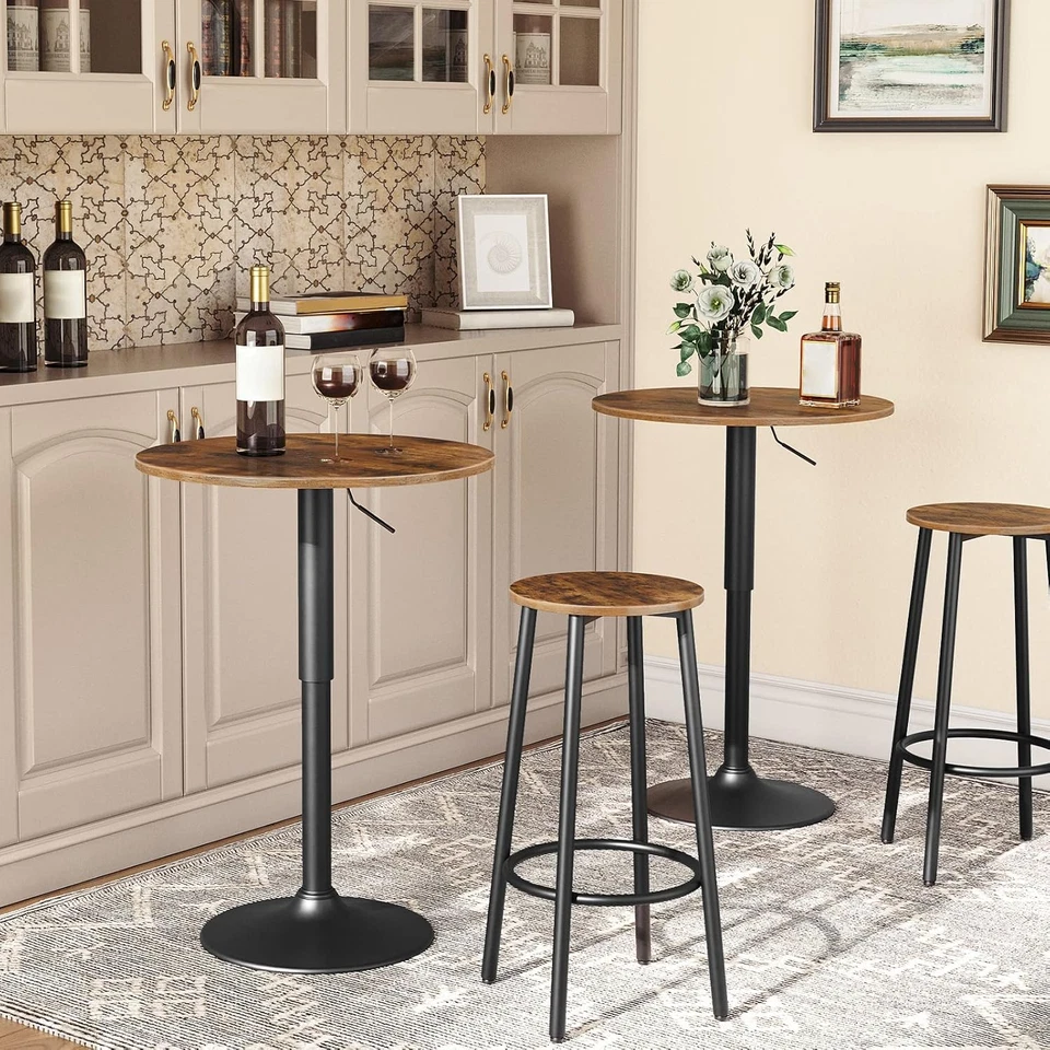 Bar Table, Height-Adjustable Round Pub Table 27-35.4 Inches with Sturdy Base, Mo - Image 2 of 4
