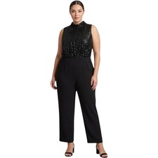 Eliza J Jumpsuit Women 20W Black Sequin Mock Neck Sleeveless Straight Leg