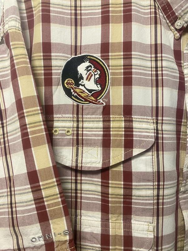 Columbia Super Bonehead FSU Seminoles Embroidered Plaid Vented Fishing Shirt XL