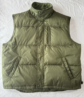 Timberland Puffer Vest Mens XL Green Down Insulated Stratham Issue Outdoor