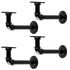Industrial Pipe Shelf Brackets, L Pipe Black Floating Shelf Brackets Heavy Du...