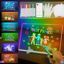 LED Drawing Board 12 Colors, 320 Effects, 12 Pens, Cloth Gloves, 11.81"x7.87"