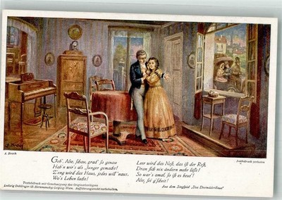 38102787 - signed Broch Scene from The Dreimaederlhaus by Franz Schubert Colourful