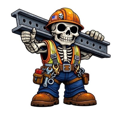 Ironworker Skeleton 3  UV DTF Decal Steel Worker Hard Hat Sticker