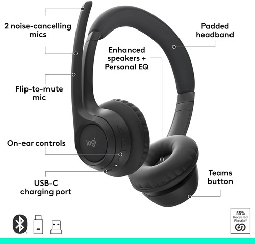 Logitech Zone 305 for Business, Wireless Bluetooth Headset With Microphone, for - Bild 5 von 9
