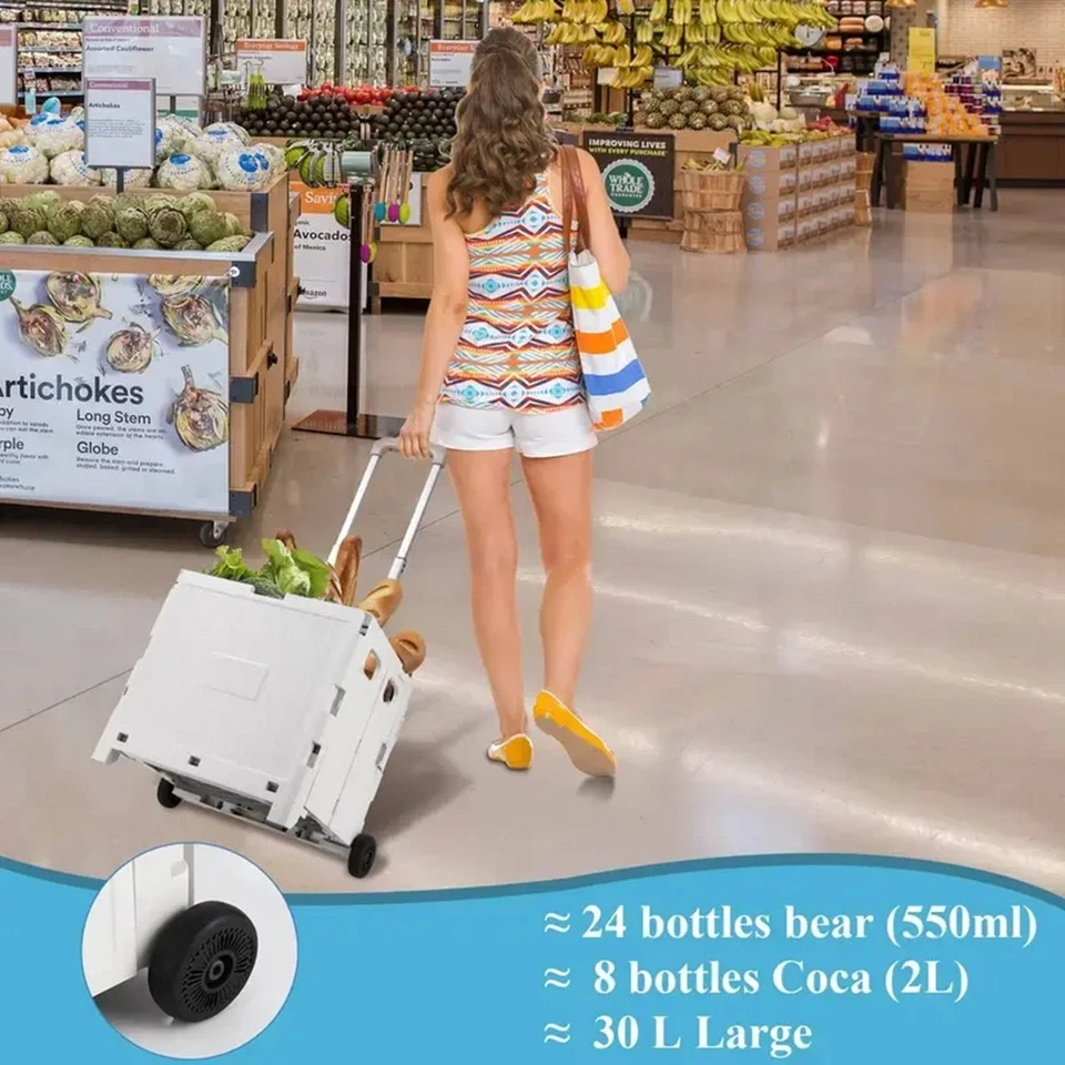 45L Einkaufstrolley Klappbar Einkaufskorb Transporttrolley mit Rollen & Deckel - Bild 4 von 4