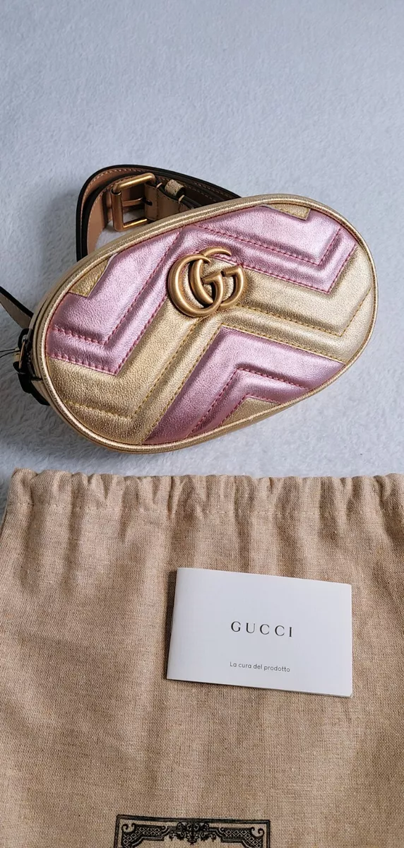 New Authentic Gucci GG Matelassé Leather Belt Bag Pink Gold 476434 | eBay