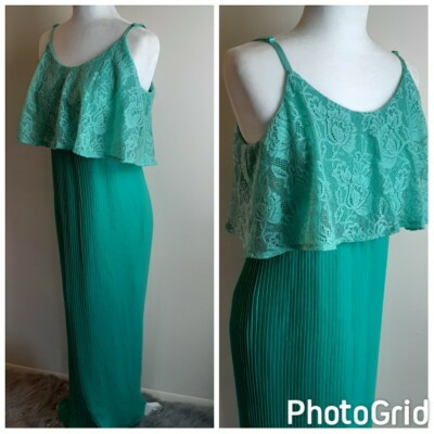 charlotte russe green lace dress Charlotte russe aqua pleated maxi medium sz Vacation Vibes