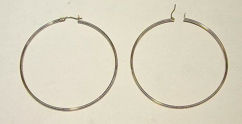 Brand New 14k Solid Gold LARGE 3 1/4" Hoop Earrings - Picture 2 of 2