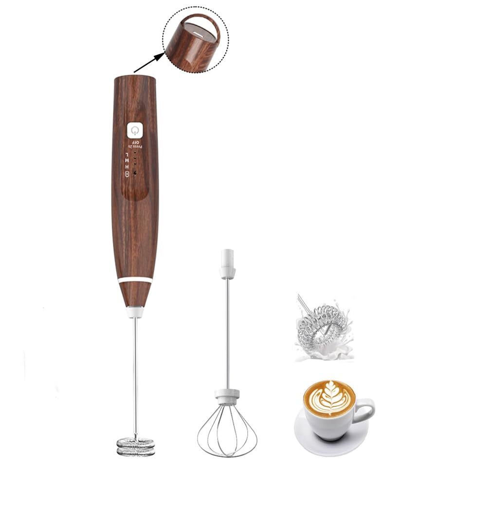 Milk Frother Handheld Foam Maker with 2 Stainless Stirring Head 3 Speed Recha...-image