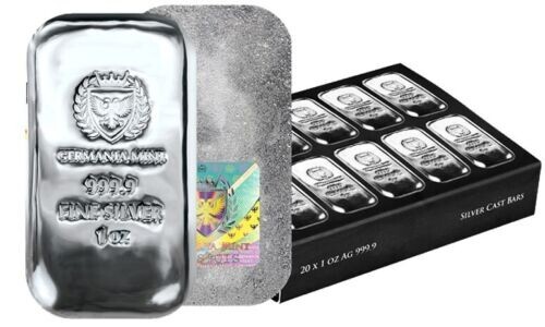 20 X Germania Mint Premium Cast Bars 1 oz Silver .9999 (In Box