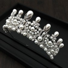 Luxury All CZ Cubic Zirconia Pearl Wedding Queen Princess Prom Tiara Crown