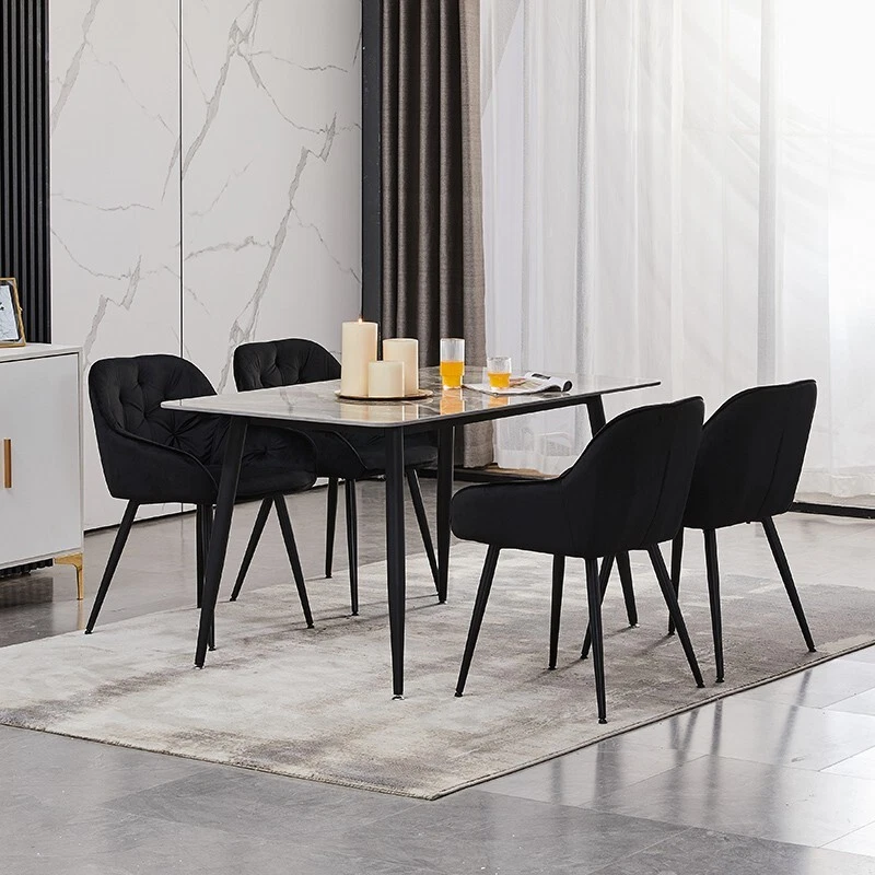 2* Schwarz Samt Esszimmerstuhl getuftet Design Esszimmer Stühle - Bild 4 von 4