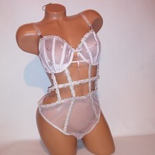 Victoria Secret Lingerie Teddy One Piece Bodysuit Large Strappy Embroidered New
