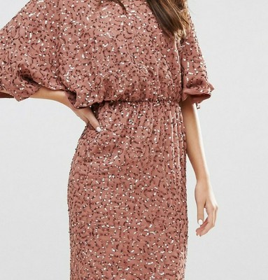 scatter sequin knot front kimono midi dress