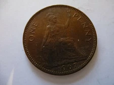 1967 penny...1d...Brittania...Queen Elizabeth ll....pre Decimal coin