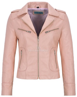 Damen Echt Leder Jacke Baby Rosa Napa Biker Motorrad Kurz Style 9823