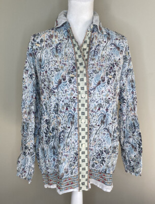 Max Studio London Women s Long Sleeve Button Up Shirt Size M Blue Floral i2