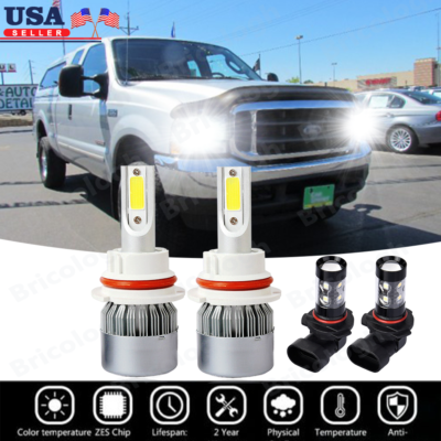 Combo 9007 LED Headlight 9006 Fog Light Bulb Kit for 1997-2003 Ford F150 1998 1999 2000 2001 2002 White, Size: 3.23 x 1.38