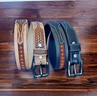 Western Belt Cowboy Rodeo Full Grain Leather Beaded With Removable Buckle
