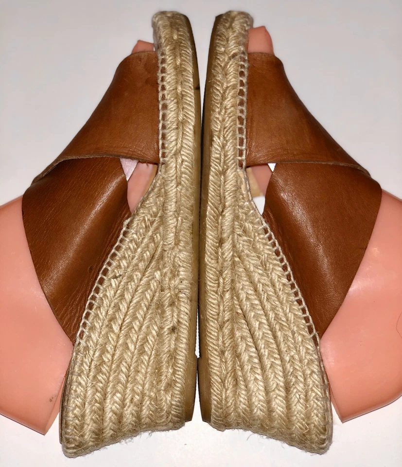 TACONES CUÑA YUTE CUERO MARRÓN KANNA UE 39 DIAPOSITIVAS CORREA CRUZADA Foto 4 de 4