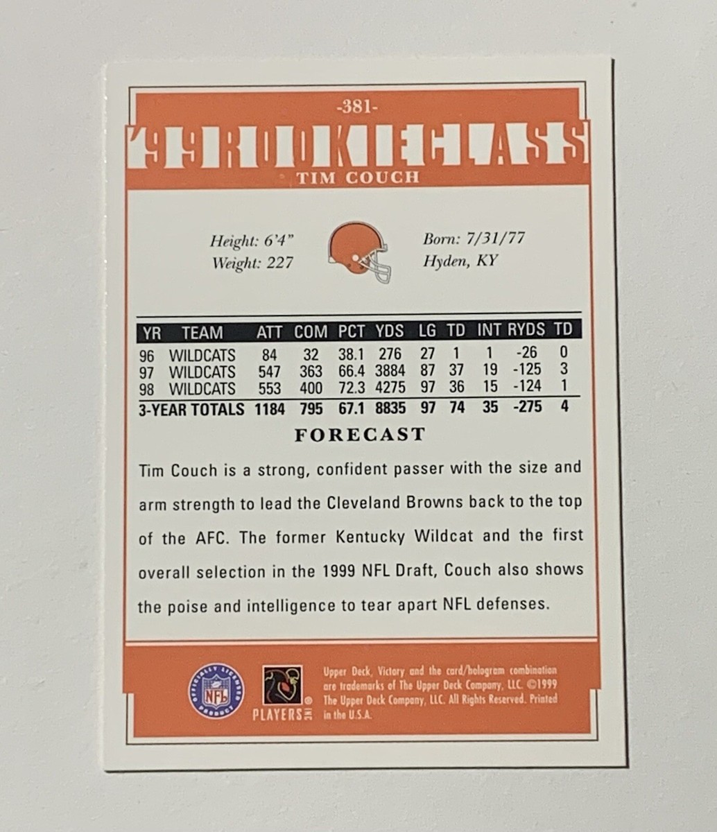 1999 Victory Tim Couch '99 Rookie Class #381 Cleveland Browns | eBay