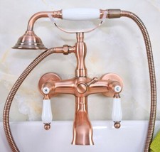 Red Copper Clawfoot Bath Tub Faucet with Hand Shower Mixer Tap Wall Mount wna326
