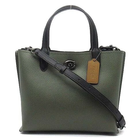Coach Pebble Leather 2Way Handbag Willow Tote Bag C9092 Khaki