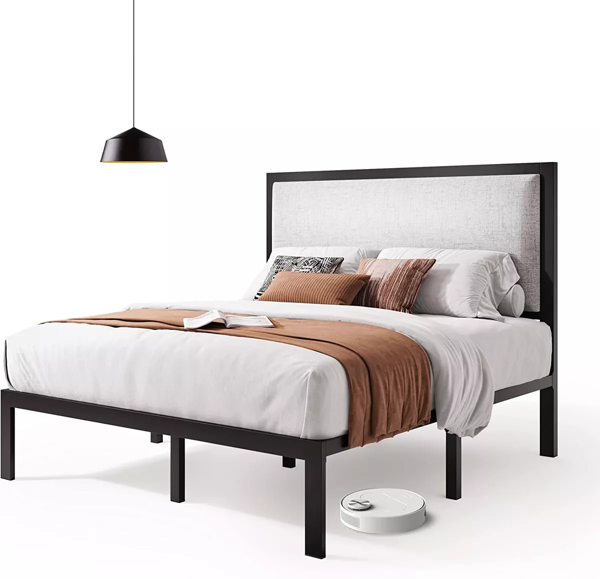 Full Size Platform Bed Frame with Minimalist Upholstered Headboard