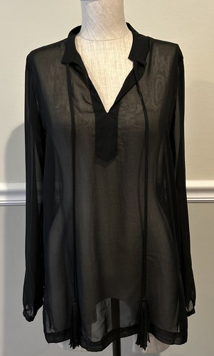 Top En Soie 100% Noir Transparent Guess By Marciano - Taille S, Style Fluide Avec Détails