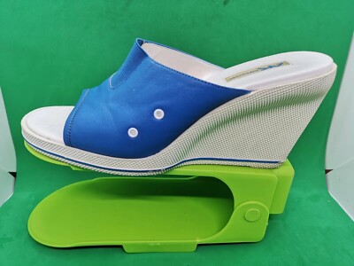 Anne Klein Sport AK Blue Leather Wedge Sandals Women's Size