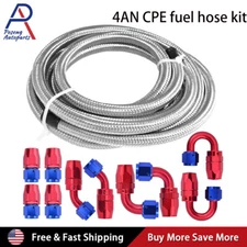 4AN AN4 Stainless Steel Braided CPE Fuel Line Hose Oil Gas Kit W/ 10PCS Fittings