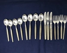 VTG Eldan Flatware Lot-15 Piece-Japan-Brown/Silver Handle Mid Century