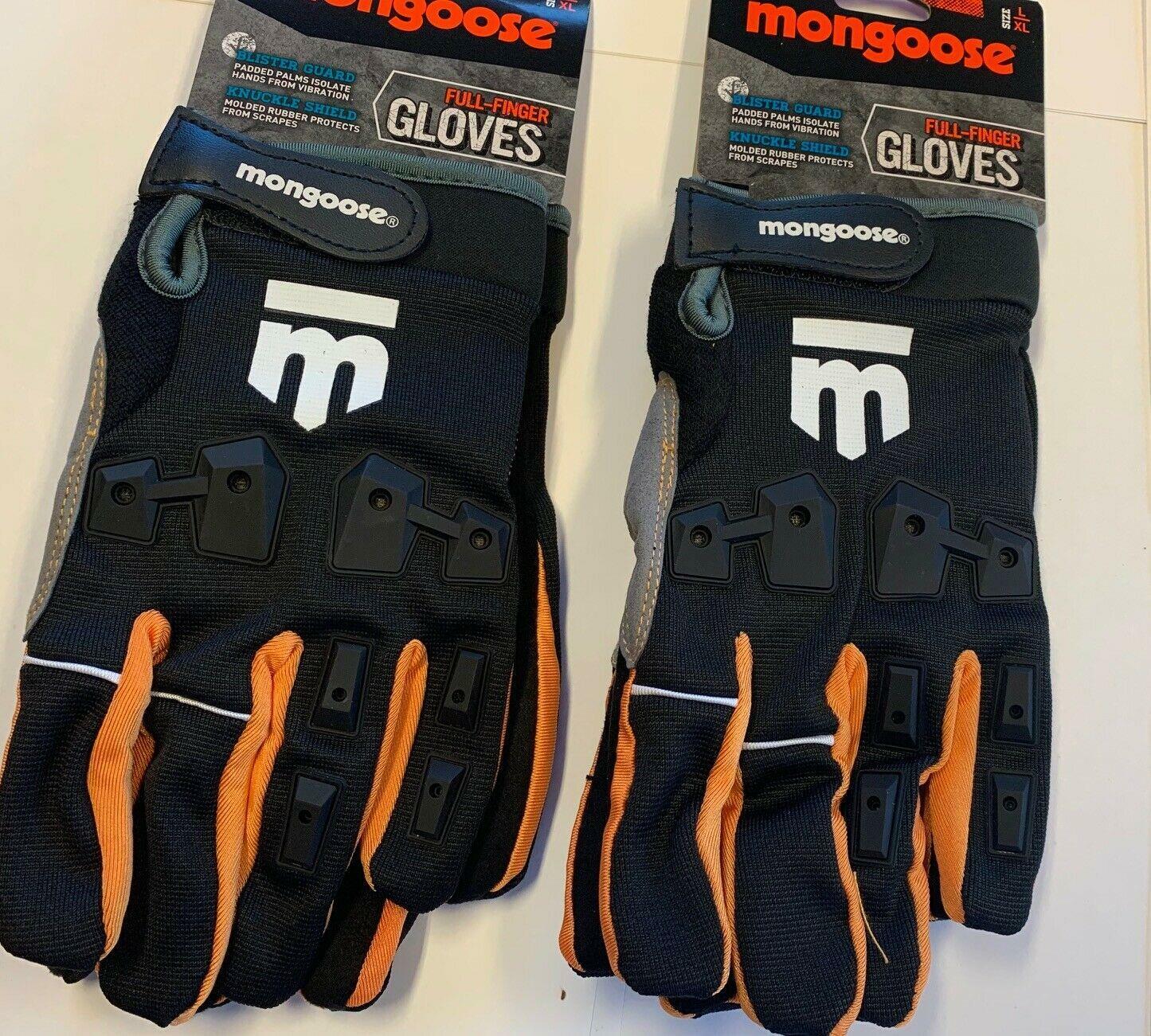 2 Pairs Mongoose L/XL Full Finger Bike Bicycle Padded Gloves BMX Mountain New