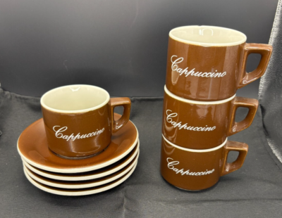 4 Sets of ACF Brown Cappuccino Cups & Saucers Made in Italy | eBay