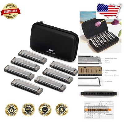 Pro 7pc Harmonica Set C D E F G A Bb Diatonic 10 Hole Stainless Steel Blues Harp