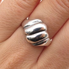 925 Sterling Silver Vintage Modernist Ribbed Oxidized Ring Size 6