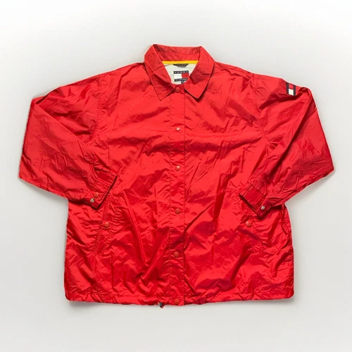 Giacca a vento vintage Y2K Tommy Hilfiger rossa XL logo Coach Snap Up Street