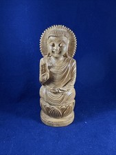 BUDDHA SITTING ON LOTUS STATUE CARVED WOOD PRE-OWNED 6.25" INCHES TALL