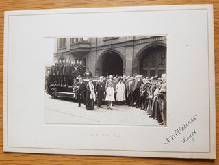 1920s HYDE BRIGADE & FIRE ENGINE / STATION PHOTOGRAPH A.M. FLETCHER MAYOR