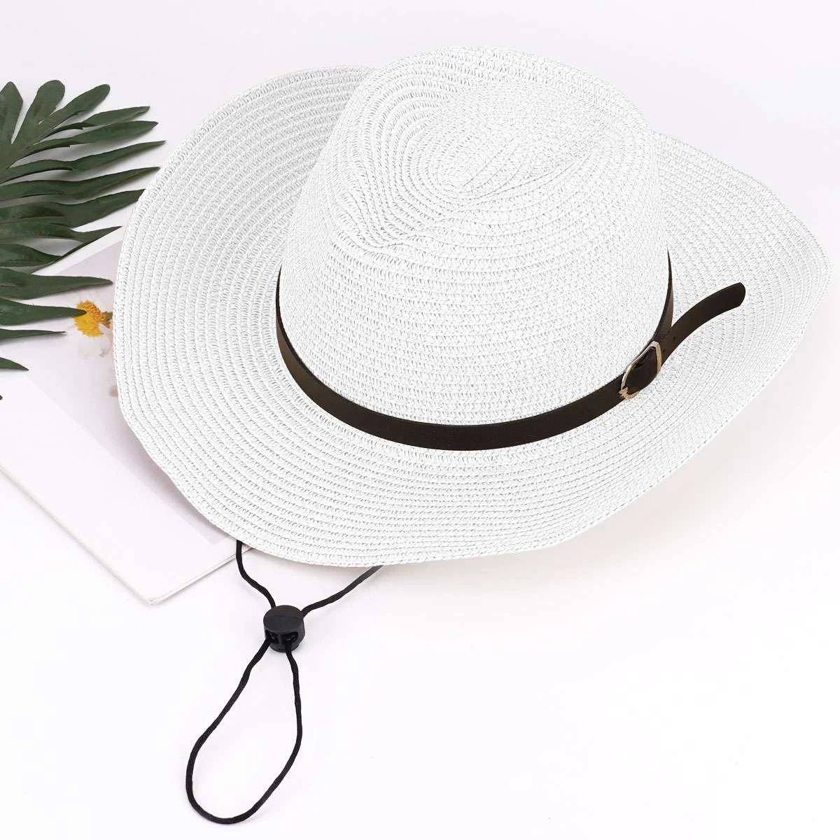 Pasionarte White Straw Cowboy Hat with Rainbow Chakra Bead Band NWT Rockmount Kid main image 4