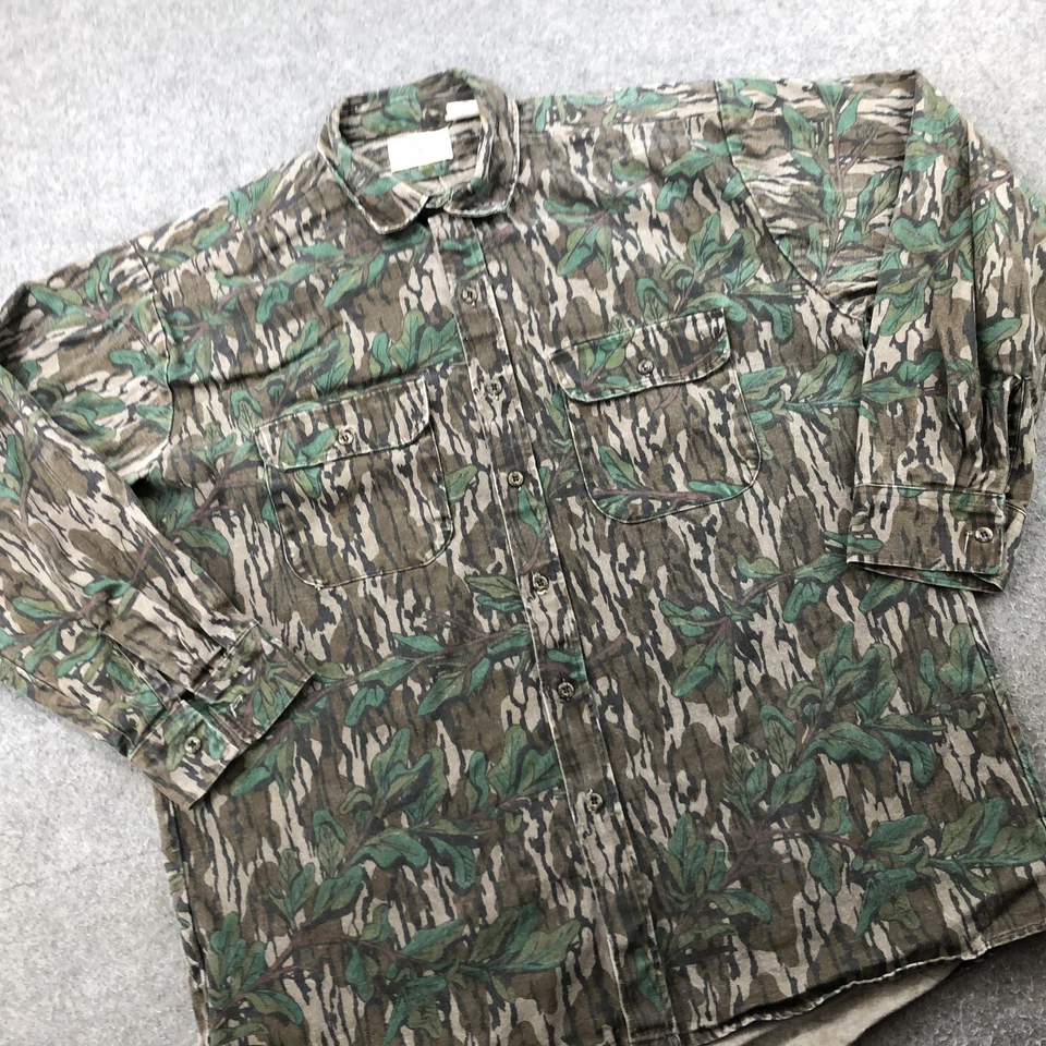 Camisa DE COLECCIÓN Roble Mossy Para Hombres XL Hoja Verde Camuflada Hecha en EE. UU. Caza Abotonada Años 90 Foto 3 de 4