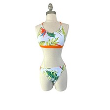 NEW KAMONI TROPICAL PRINT CRISSCROSS BACK HOOK MID RISE BIKINI size small