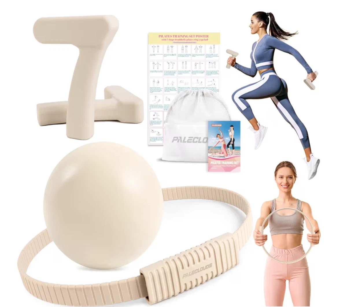 Paleclouds Pilates Essential Kit with Pilates Ring, Ball & 2 Ergonomic Dumbbells