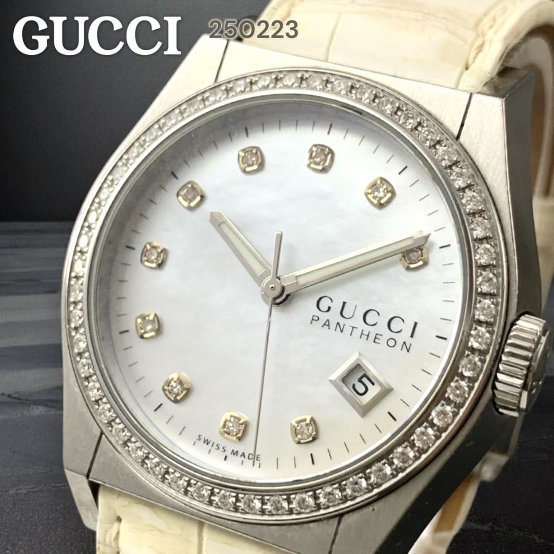 Gucci Pantheon Diamond Bezel 115.4 MOP Shell Unisex Watch New From Japan